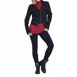 NEW PAULA RYAN roma zip up biker jacket in black